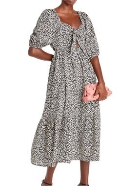 Midi Dress AQUA Black Floral Leaf Flowy XS Bloomingdale’s